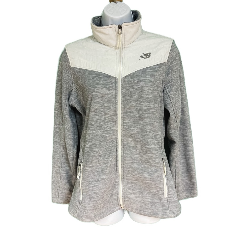 New Balance Gray & White Fleece Zip Up Jacket Womens Size M